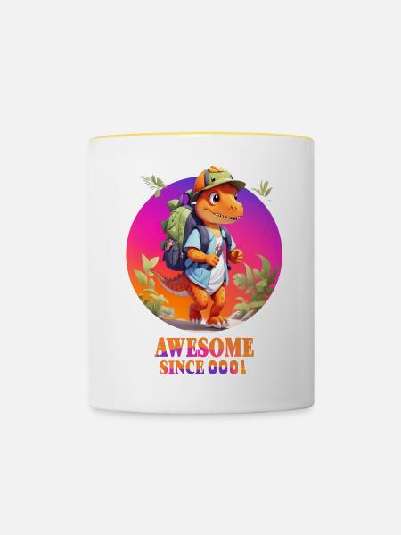 Baby Dino - Tasse zweifarbig - Weiß/Gelb