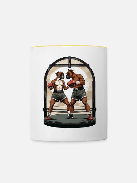 Hunde im Boxring - Tasse zweifarbig - Weiß/Gelb