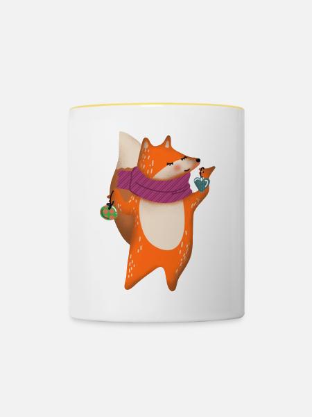 Weicher Fuchsherzschal - Tasse zweifarbig - Weiß/Gelb