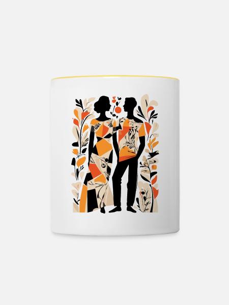 Abstrakte Kunst Mann und Frau - Tasse zweifarbig - Weiß/Gelb