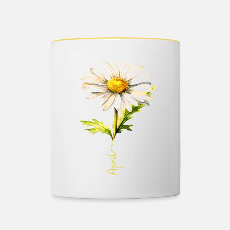 Spring Daisy with April Lettering - Contrasting Mug - white/yellow