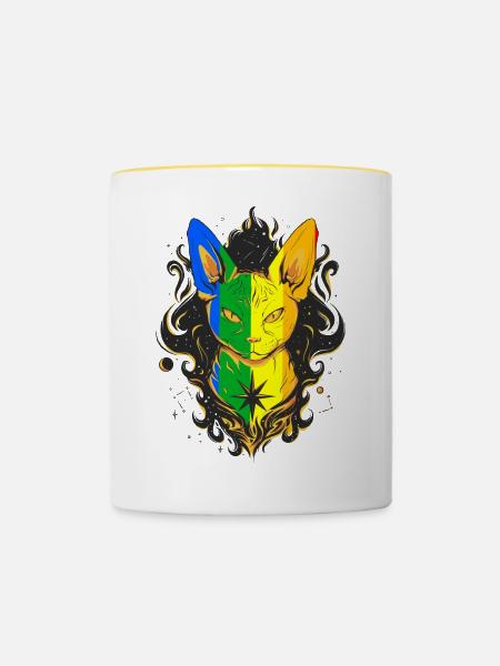 Katze Katzen Fantasy - Tasse zweifarbig - Weiß/Gelb