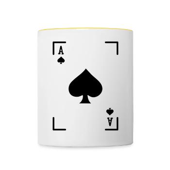 Jeu de cartes Casino Jeux de hasard Poker Loterie - Mug contrasté - blanc/jaune - Devant