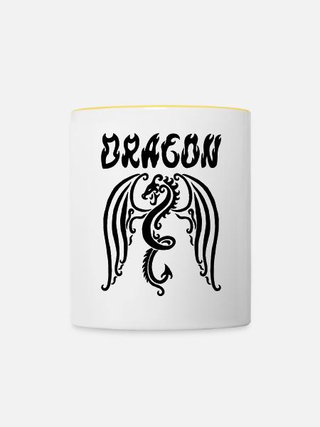 Schwarzer Drache - Tasse zweifarbig - Weiß/Gelb