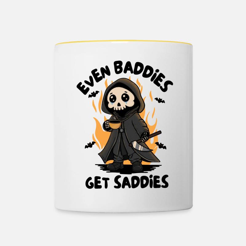 Flaming Grim Reaper with Coffee - Contrasting Mug - white/yellow