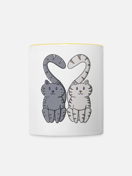 Verliebte Kätzchen - Tasse zweifarbig - Weiß/Gelb