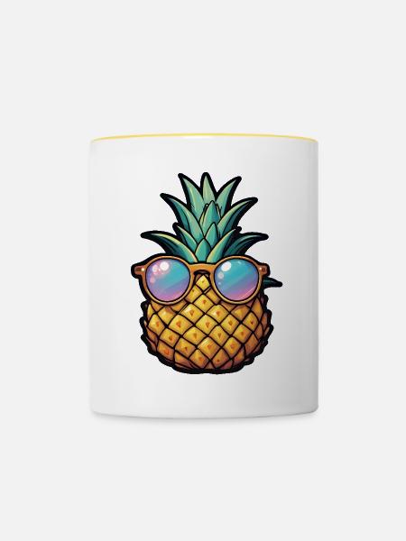 Tropische Ananas mit Sonnenbrille - Tasse zweifarbig - Weiß/Gelb