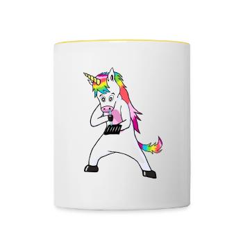 Rave Unicorns Line White Logo 18+ - Contrasting Mug - white/yellow - Front
