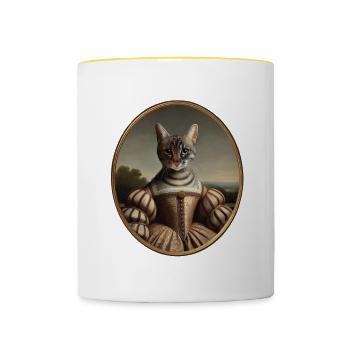 Chat du Bengale dans le style de la Renaissance - Mug contrasté - blanc/jaune - Devant