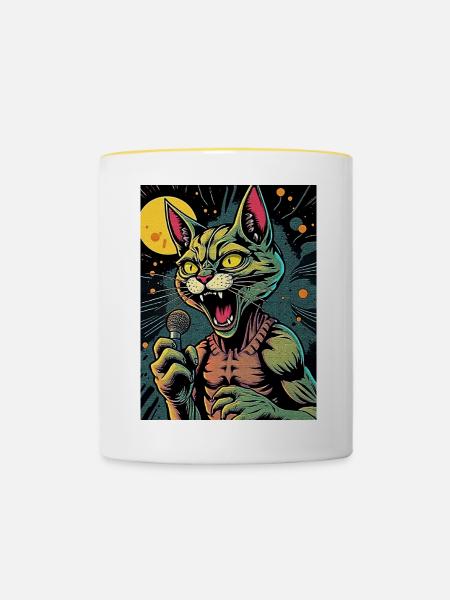 Karaoke-Katze 1 - Tasse zweifarbig - Weiß/Gelb