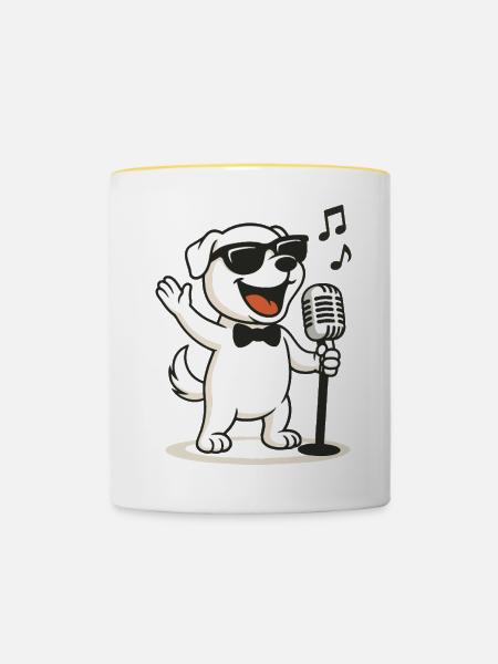 Cooler Karaoke-Hund - Tasse zweifarbig - Weiß/Gelb
