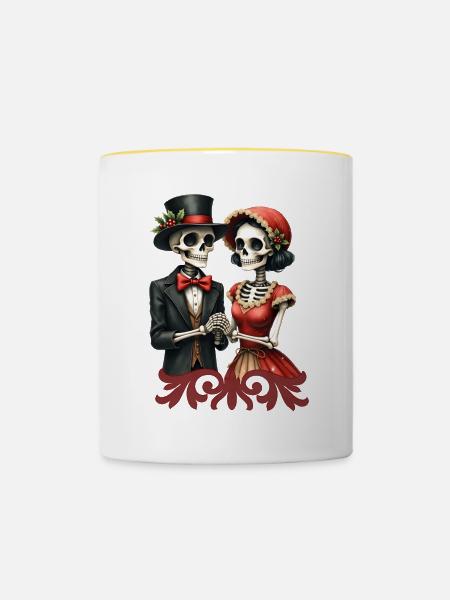 Weihnachtsromantik der Knochen. - Tasse zweifarbig - Weiß/Gelb