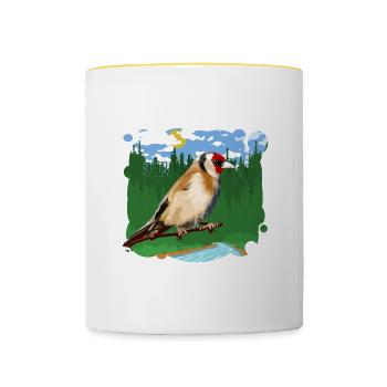 Vogel Stieglitz Eleganter Tierschutz - Tasse zweifarbig - Weiß/Gelb - Vorne