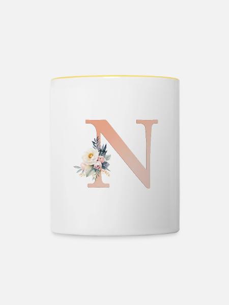 N Monogramm , Floral, Boho - Tasse zweifarbig - Weiß/Gelb