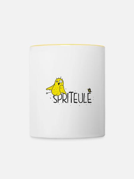 Eule. Vogel. Promille. - Tasse zweifarbig - Weiß/Gelb