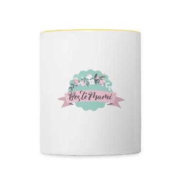 Beste Mami! Blumen Design - Tasse zweifarbig - Weiß/Gelb - Vorne