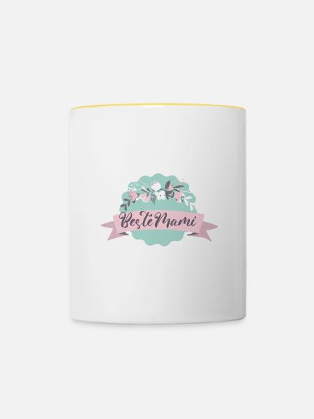 Beste Mami! Blumen Design - Tasse zweifarbig - Weiß/Gelb