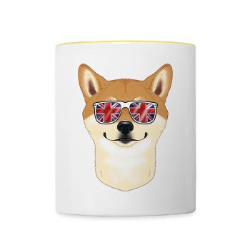 Shiba Inu UK Sunglasses I English Flag I Union - Tasse zweifarbig - Weiß/Gelb - Vorne