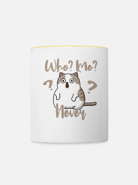 Who, me? Never - Erschrockene Katze - Tasse zweifarbig - Weiß/Gelb