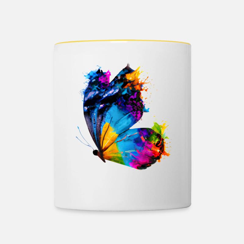 Papillon avec des éclaboussures de peinture - Mug contrasté - blanc/jaune