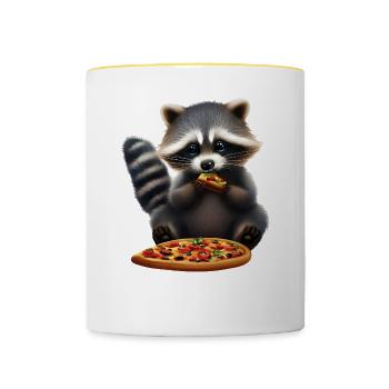 Raton laveur aimant la pizza - Mug contrasté - blanc/jaune - Devant
