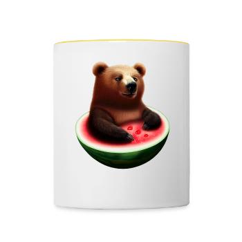 Bear in a watermelon - Contrasting Mug - white/yellow - Front