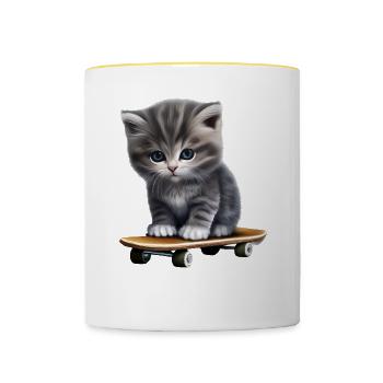 Chaton skateboard - Mug contrasté - blanc/jaune - Devant