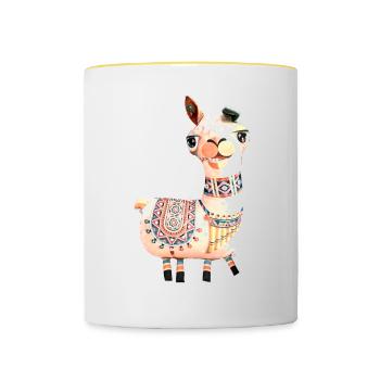 Lama,alpaka, Illustration, Comic - Tasse zweifarbig - Weiß/Gelb - Vorne