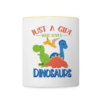 Just a Girl who loves Dinosaurs niedliche Dinos - Tasse zweifarbig - Weiß/Gelb - Vorne