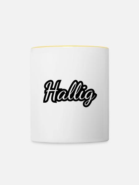 Hallig - Textdesign mit Stadtnamen - Tasse zweifarbig - Weiß/Gelb