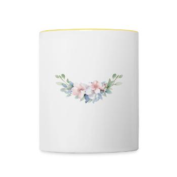 Bouquet floral, bleu, rose personnalisable - Mug contrasté - blanc/jaune - Devant