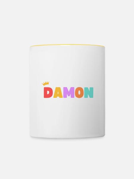 Damon! Personalisierbar - Tasse zweifarbig - Weiß/Gelb