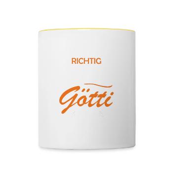 Götti Geschenkidee Firmgötti Taufgötti Göti fragen - Tasse zweifarbig - Weiß/Gelb - Vorne