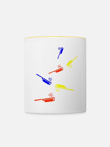 Pfanne Kochen - Tasse zweifarbig - Weiß/Gelb