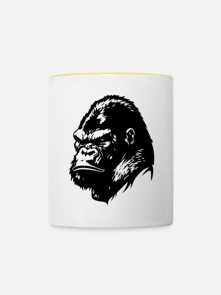 Gorilla Kopf - Tasse zweifarbig - Weiß/Gelb