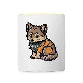 Cute Wolf Forest Dog Wildlife Animal Pack Child Baby - Contrasting Mug - white/yellow - Front