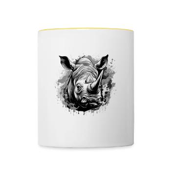 Rhinocéros Tête Portrait Animal - Mug contrasté - blanc/jaune - Devant