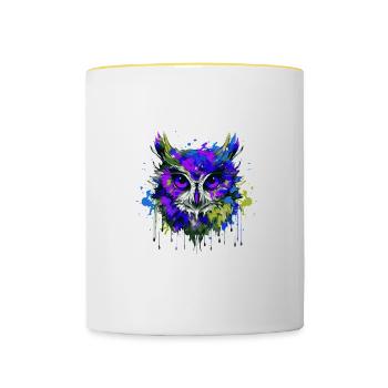 Owl Head Portrait Colorful - Contrasting Mug - white/yellow - Front