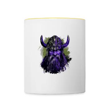 Tête de Viking Valhalla Guerrier Coloré - Mug contrasté - blanc/jaune - Devant
