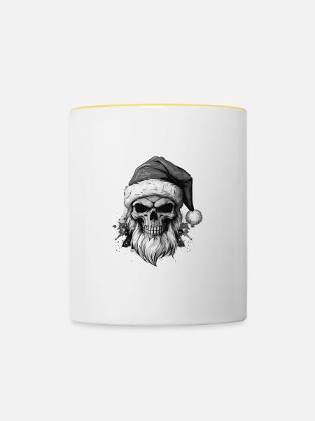 Weihnachtsmann Totenkopf Weihnachten - Tasse zweifarbig - Weiß/Gelb
