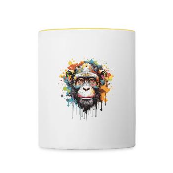 Tête de singe Pop Art - Mug contrasté - blanc/jaune - Devant