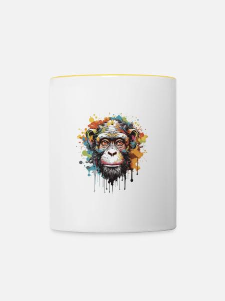 Tête de singe Pop Art - Mug contrasté - blanc/jaune