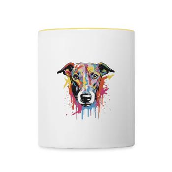 Greyhound Dog Pop Art Head - Contrasting Mug - white/yellow - Front