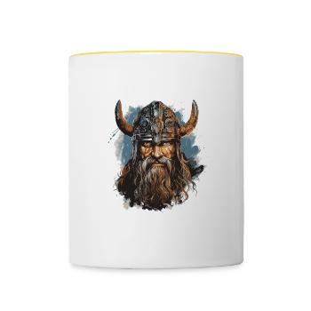Tête de Viking Valhalla guerrier Pop Art - Mug contrasté - blanc/jaune - Devant