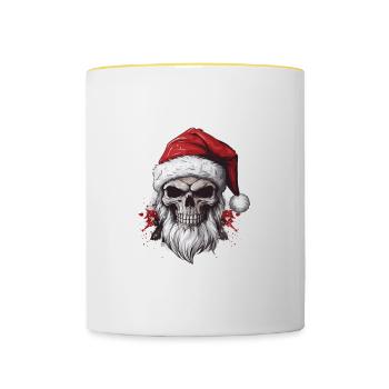 Père Noël tête de mort Pop Art - Mug contrasté - blanc/jaune - Devant