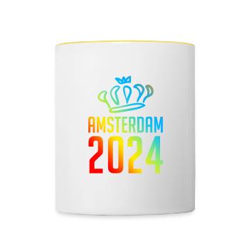 Amsterdam 2024 Bunt - Tasse zweifarbig - Weiß/Gelb - Vorne
