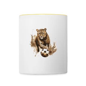 Équipe sportive de football guépard - Mug contrasté - blanc/jaune - Devant