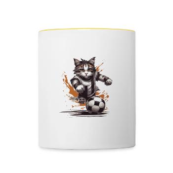 Équipe sportive de football chat - Mug contrasté - blanc/jaune - Devant