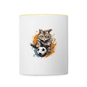 Équipe sportive de football chat - Mug contrasté - blanc/jaune - Devant