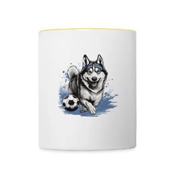 Husky Dog Soccer Sports Team - Contrasting Mug - white/yellow - Front